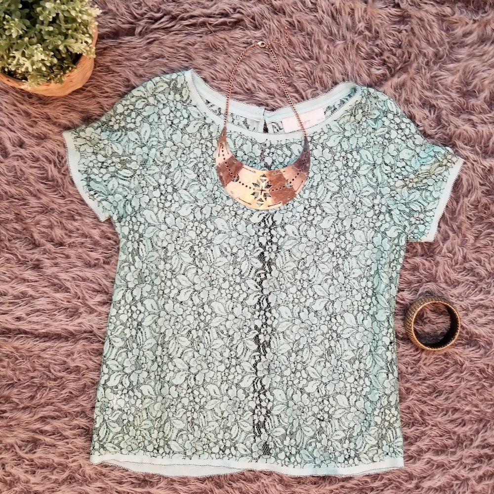 Loft Floral Print Lace Top w/Zipper
